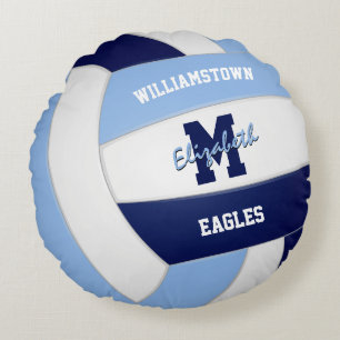 Marine Blauw Licht Blauw Volleybal Team Kleuren Rond Kussen