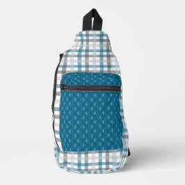 MARINE BLAUW LICHT & DONKERGRIJS PLAID PATRONEN SLING BAG