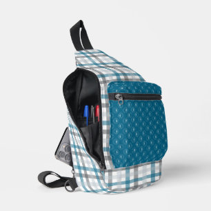 MARINE BLAUW LICHT & DONKERGRIJS PLAID PATRONEN SLING BAG