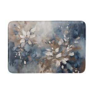Marine Blauw Lichtblauw Bruin Moderne Bloemen Badmat