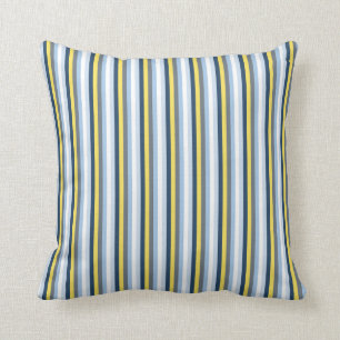 Marine Blauw, Lichtblauw, Geel en Grijze Strepen Kussen