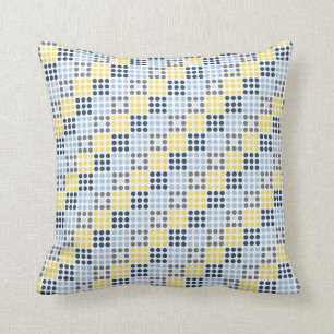 Marine Blauw, Lichtblauw, Geel en Grijze Vierkantj Kussen