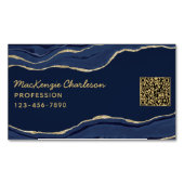 Marine Blauw Marmer Agaat Goud Glitter QR Code Geo Magnetisch Visitekaartje (Voorkant)