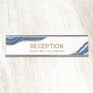Marine Blauw Marmer Agaat Goud Glitter Receptie Bureau Naambordje