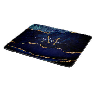 Marine Blauw Marmeren Snijplank Aangepaste Naam Le