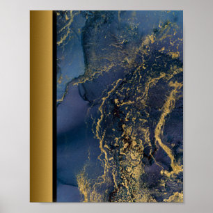 Marine Blauw Marmeren Steen/Zwart Gouden Rand Art Poster