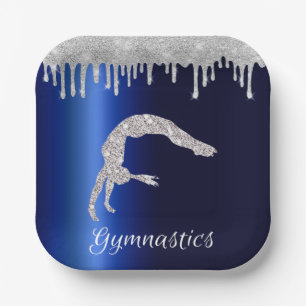 Marine Blauw Metallic Zilver Sparkle Gymnastiek Papieren Bordje