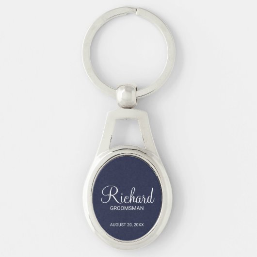 Marine Blauw Modern Script Gepersonaliseerde Groom Sleutelhanger (Voorkant)