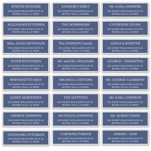 Marine blauw moderne typografie bruiloft gastadres sticker (Voorkant)