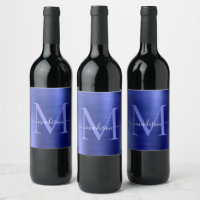 Marine Blauw Monogram Girly Script Metallic Steel