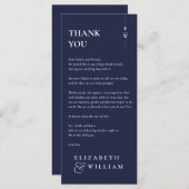 Marine Blauw Monogram Trouwen Dank u Plaats Kaart (Voorkant / Achterkant)