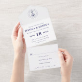 Marine Blauw Nautisch Anker Bruiloft All In One Uitnodiging (Afscheurbaar)