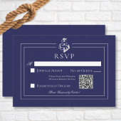 Marine Blauw Nautisch Anker Bruiloft QR Code RSVP Kaartje