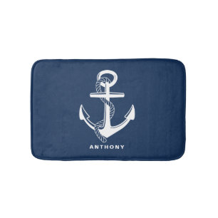 Marine Blauw Nautisch Anker Gepersonaliseerde Badm Badmat
