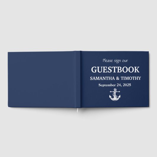 Marine Blauw Nautisch Anker Modern Strand Bruiloft Gastenboek (Volledig)