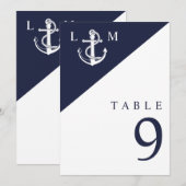 Marine Blauw Nautisch Monogram Trouwtafel Nummer Kaart (Voorkant / Achterkant)