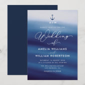 marine blauw nautische bruiloft uitnodiging (Voorkant / Achterkant)