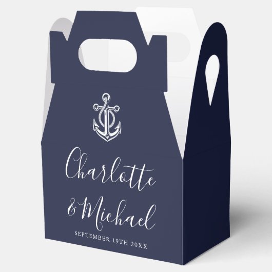 Marine Blauw Nautische Handtekening Script Bruilof Bedankdoosjes (Geopend)