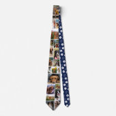 Marine Blauw Poot Print Patroon Hond Foto Collage Stropdas (Voorkant)