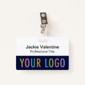 Marine Blauw PVC Naam Badge met Clip Lanyard of Re (Voorkant met clip)