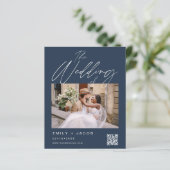 Marine Blauw QR Code Foto Uitnodiging van de bruil (Staand voorkant)