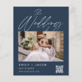 Marine Blauw QR Code Foto Uitnodiging van de bruil (Voorkant)