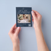 Marine Blauw QR Code Foto Uitnodiging van de bruil Flyer (Hand)