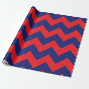 Marine blauw & rood Chevron   Willekeurige lengte  Cadeaupapier