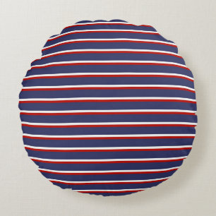 Marine Blauw Rood Gestreept Modern Stijlvol Patroo Rond Kussen
