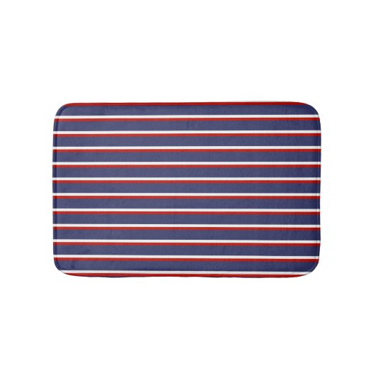 Marine Blauw Rood Gestreepte Chic Moderne Vertical Badmat (Voorkant)