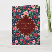 Marine Blauw Rood Rozen Bloemen Goud Indische Brui (Voorkant)