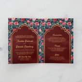 Marine Blauw Rood Rozen Bloemen Goud Indische Brui (Binnen)