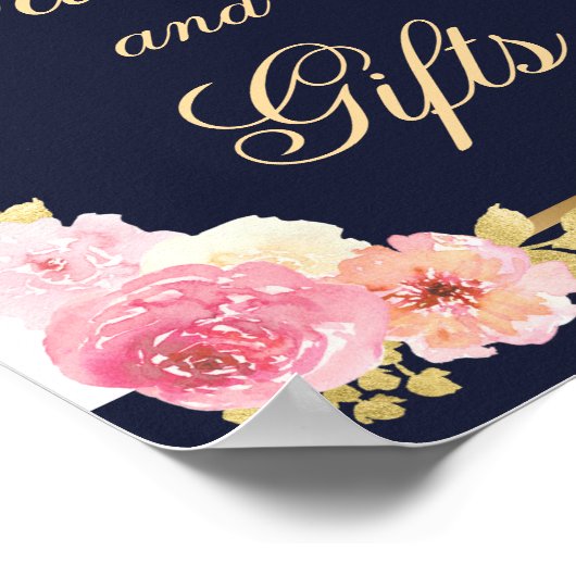 Marine Blauw Roze Bloemen Trouwkaarten en Geschenk Poster (Hoek)
