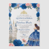 Marine Blauw Roze Goud Tiara Prinses Quinceañera Vellum Uitnodigingen (Voorkant)