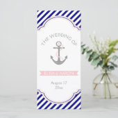 Marine blauw, roze nautische bruiloft programma (Staand voorkant)