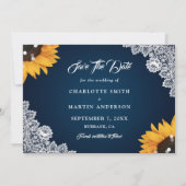 Marine Blauw Rustieke Kant Harten Zonnebloem Bruil Save The Date (Achterkant)