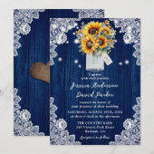 Marine Blauw Rustieke Zonnebloem Mason Jar Hout Hu Kaart (Voorkant / Achterkant)