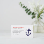 Marine Blauw Schattige Nautisch Anker & Strepen Visitekaartje (Staand voorkant)