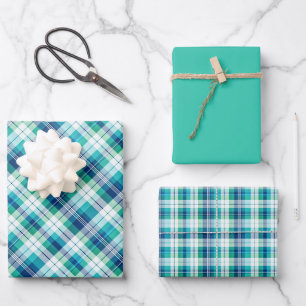 Marine Blauw, Seafoam Mist, Teal... Schotse ruit Inpakpapier Vel