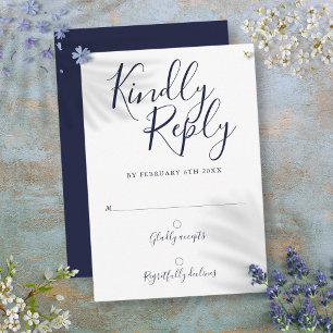 Marine Blauw Signature Script Modern Wedding RSVP Kaartje