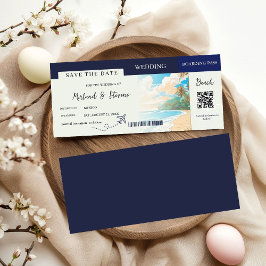 Marine blauw Strand Nautische Boarding Pass bruilo Save The Date