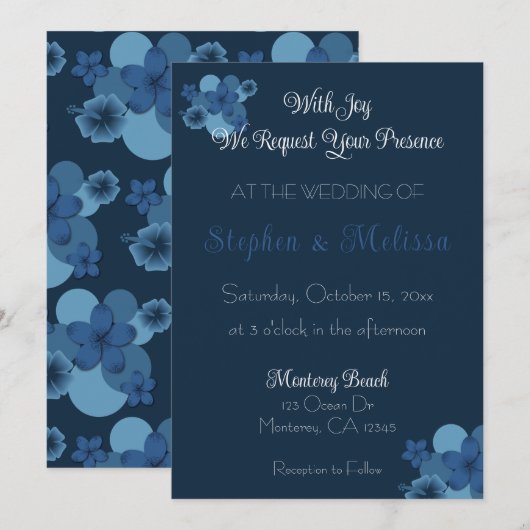 Marine Blauw Tropisch Thema Bruiloft uitnodiging (Voorkant / Achterkant)