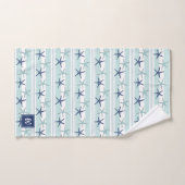 Marine Blauw Turquoise Star Fish Gestreept Monogra Bad Handdoek (Handdoek)