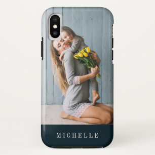 Marine Blauw   Verticaal foto monogram gepersonali iPhone XS Hoesje