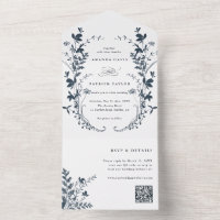 Marine Blauw Wildbloem Silhouet Krans Bruiloft