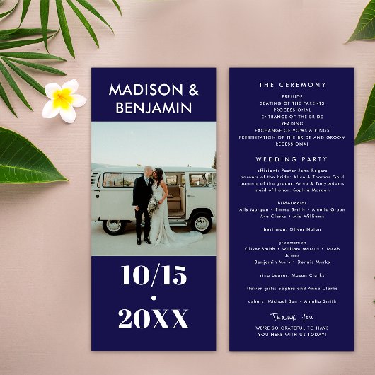 Marine Blauw Wit 1 Foto Bold Minimalist Wedding Programma