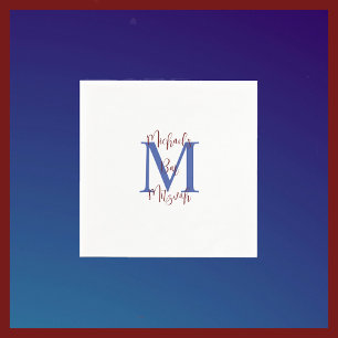 Marine Blauw Wit Bar Mitzvah Naam Monogram Servet