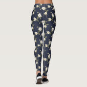 Marine Blauw Wit Bloemen Leggings (Achterkant)