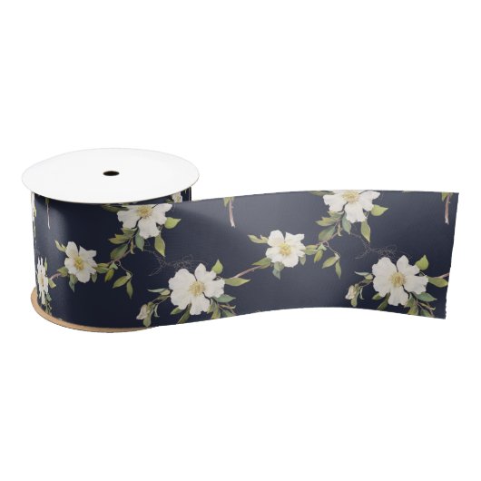 Marine Blauw Wit Bloemen Lint (Spoel)