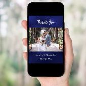 Marine blauw wit bruiloft foto dank u kaart